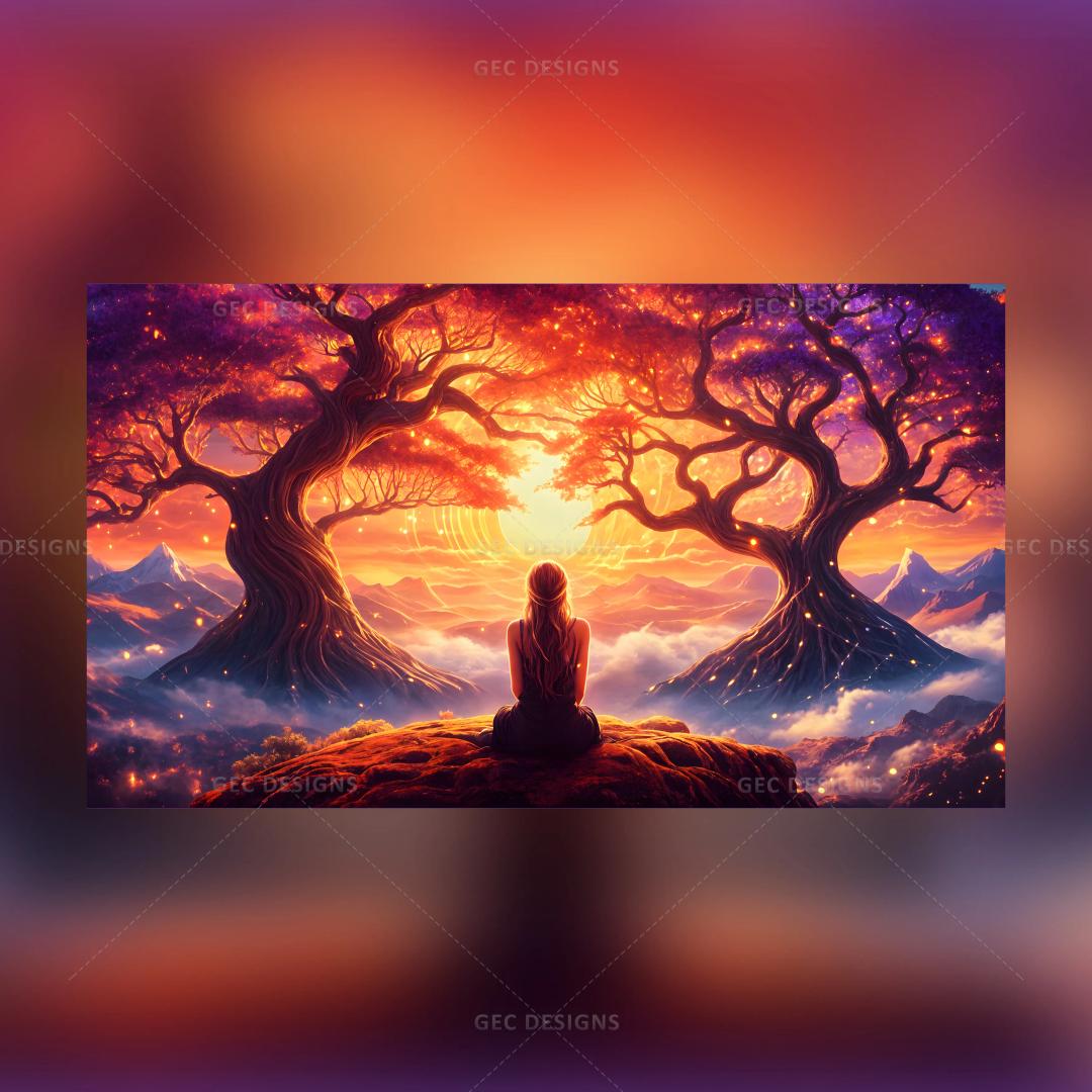 International Yoga Day wallpaper, yoga meditation with fantasy forest background