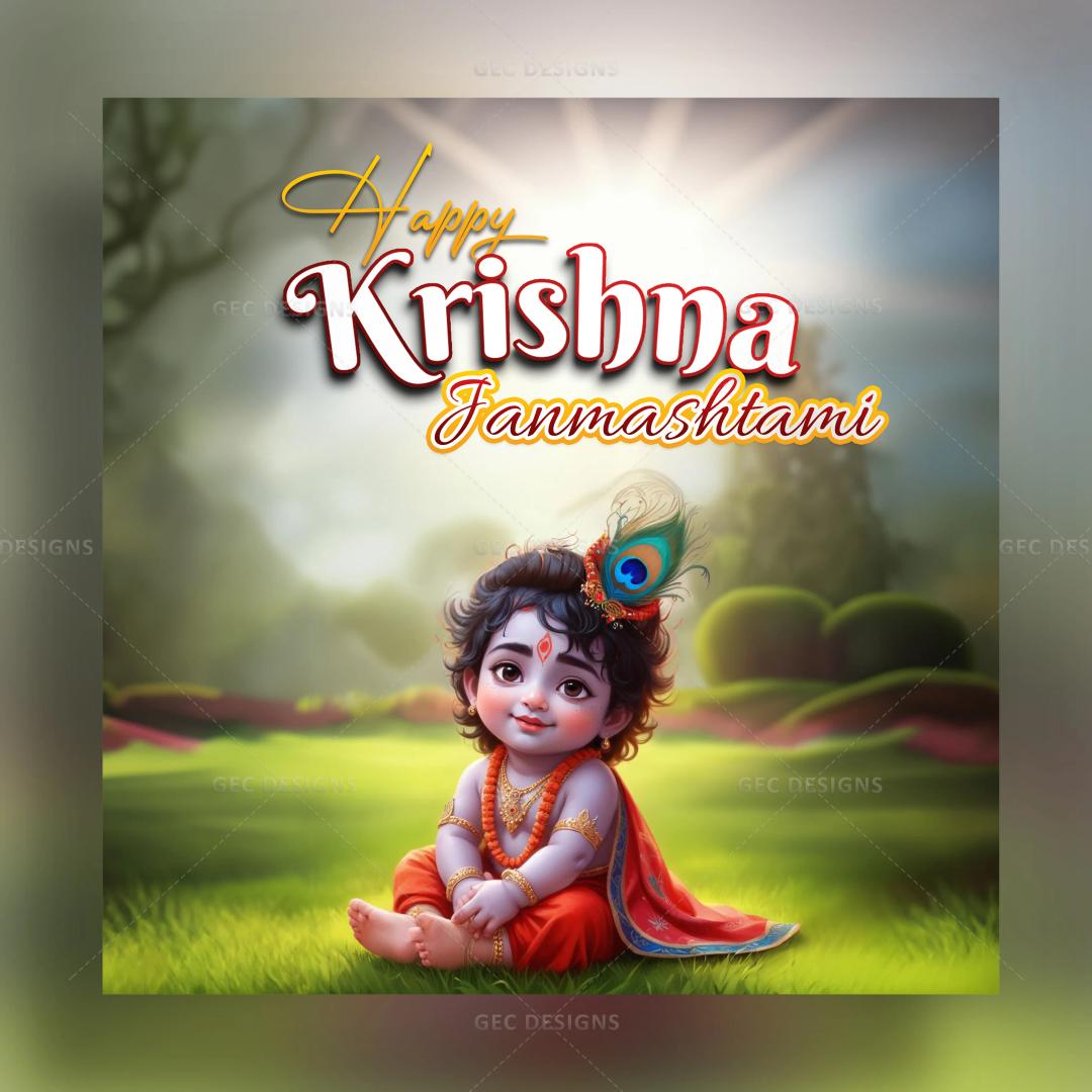 Jai shri Krishna HD wallpaper, Krishna Janmashtami greetings poster