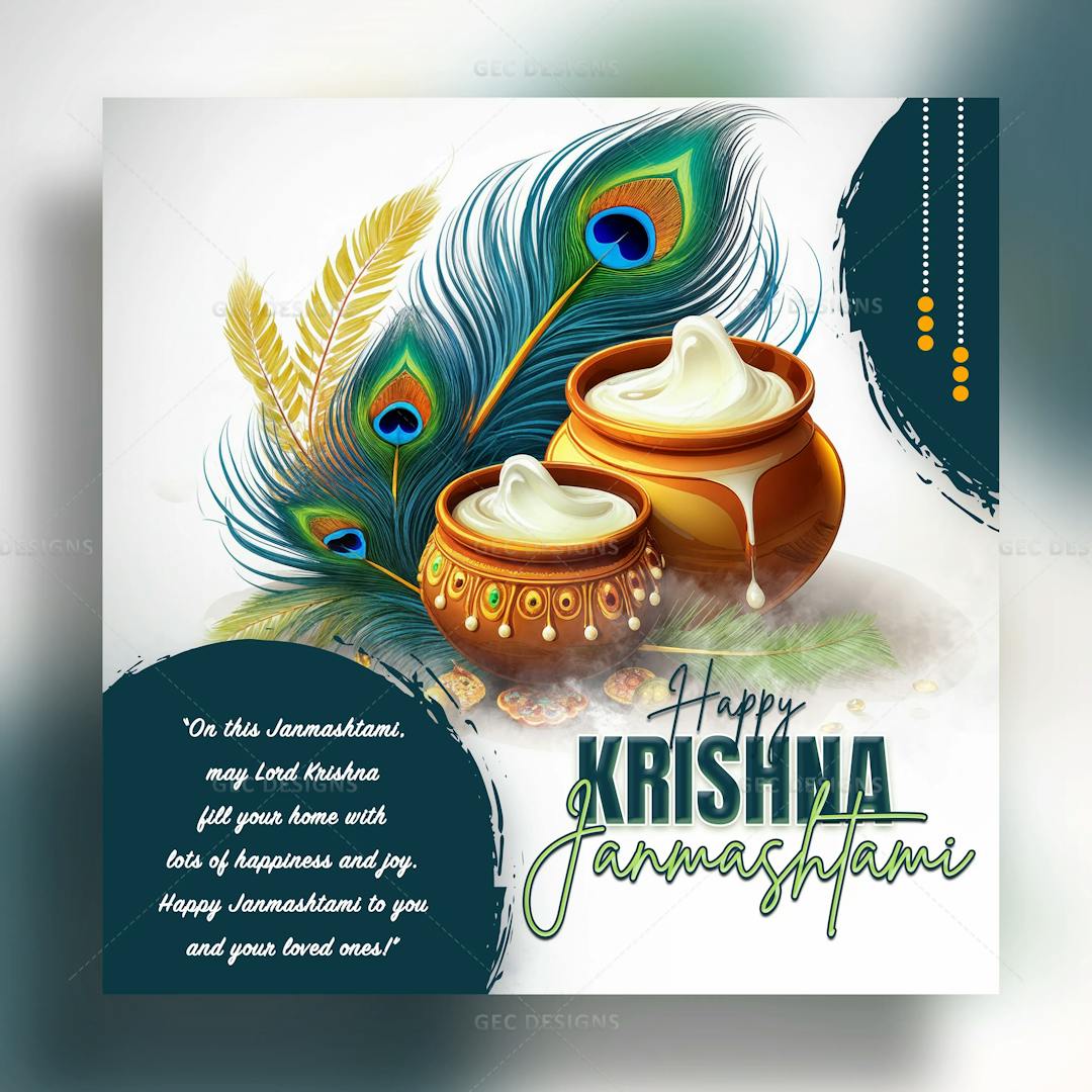 Janmashtami image 2024, Butter pot with peacock feather, white background wallpaper