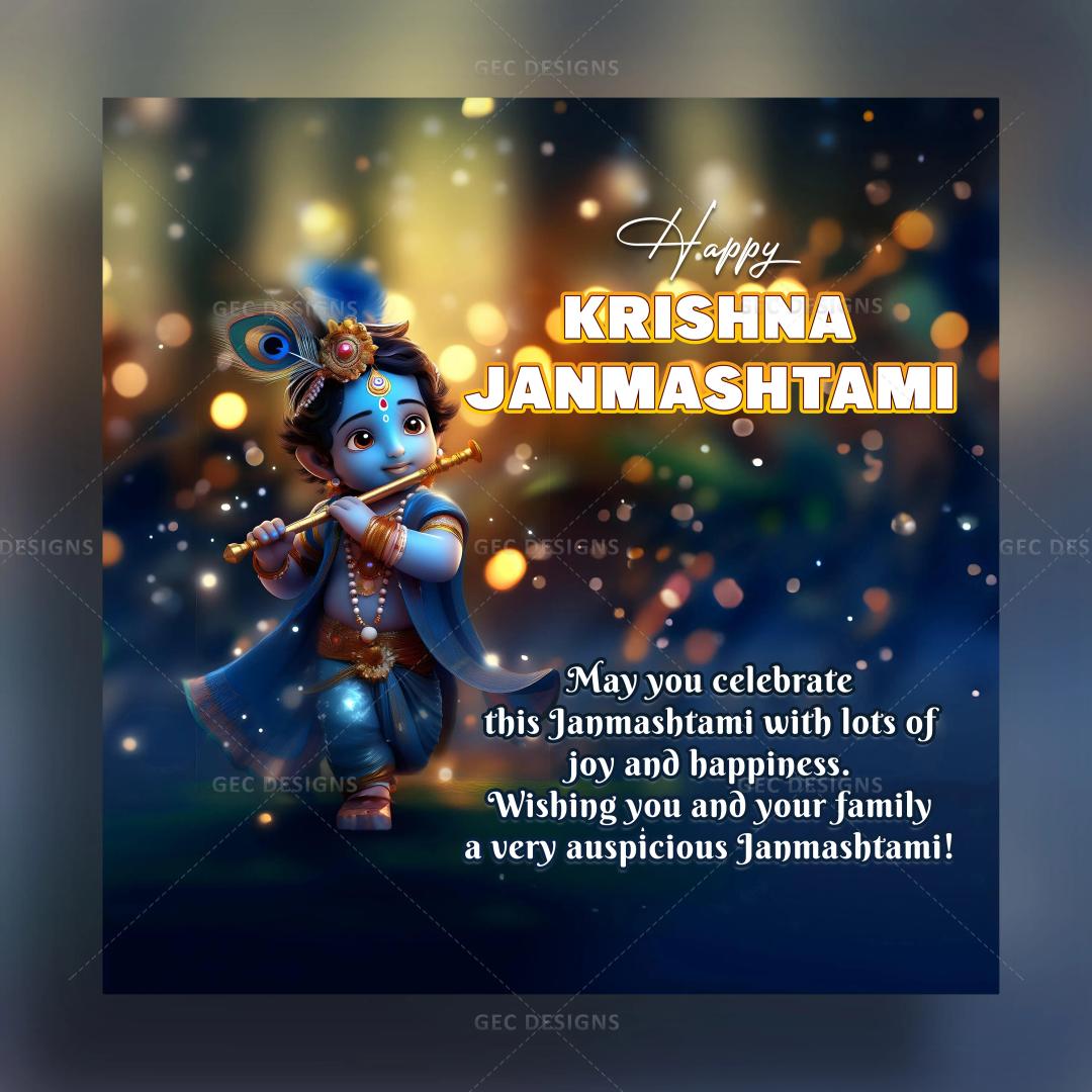 Krishna Janmashtami 2024, cute Krishna with flute wallpaper