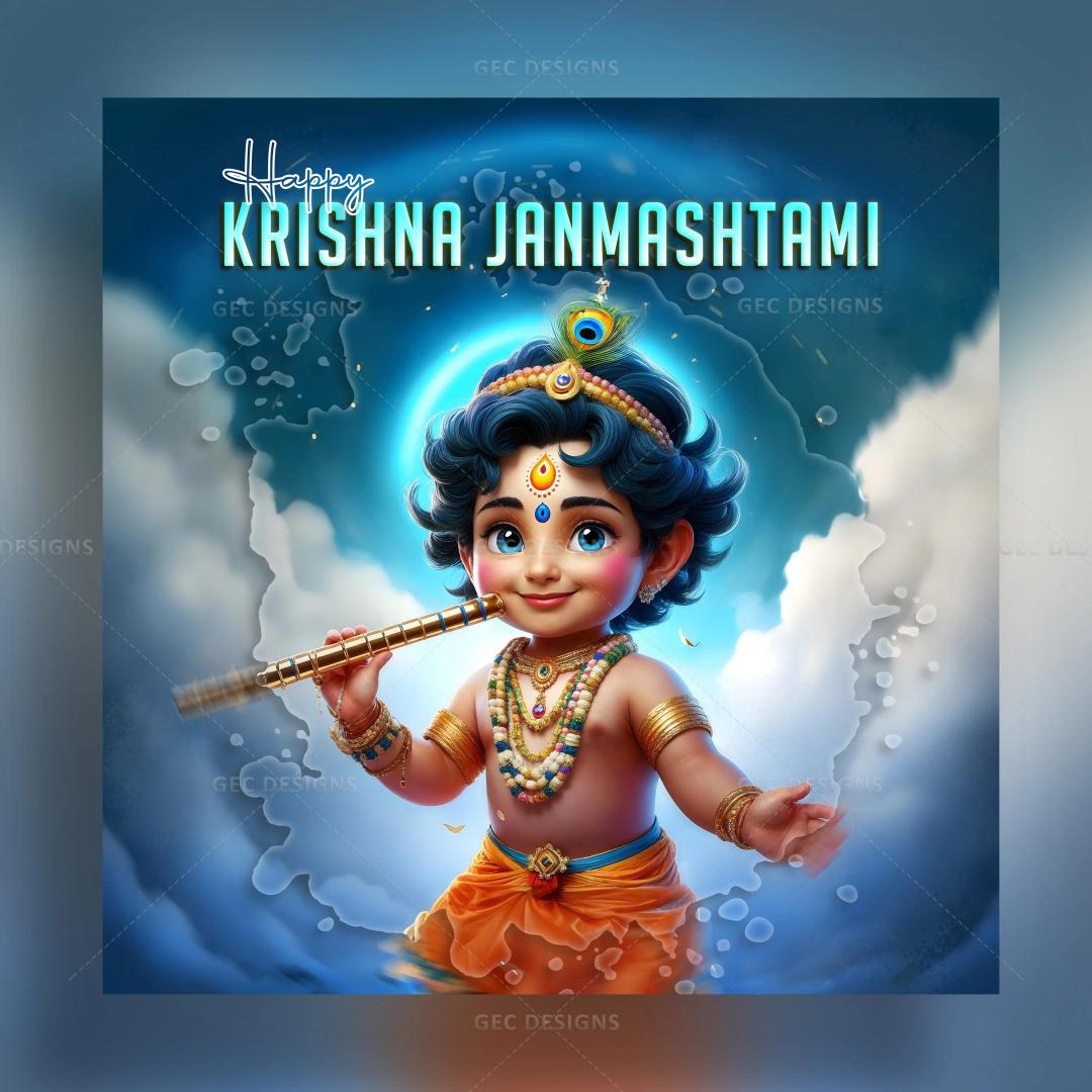 Krishna Janmashtami image, Cute little Krishna with cloud background wallpaper