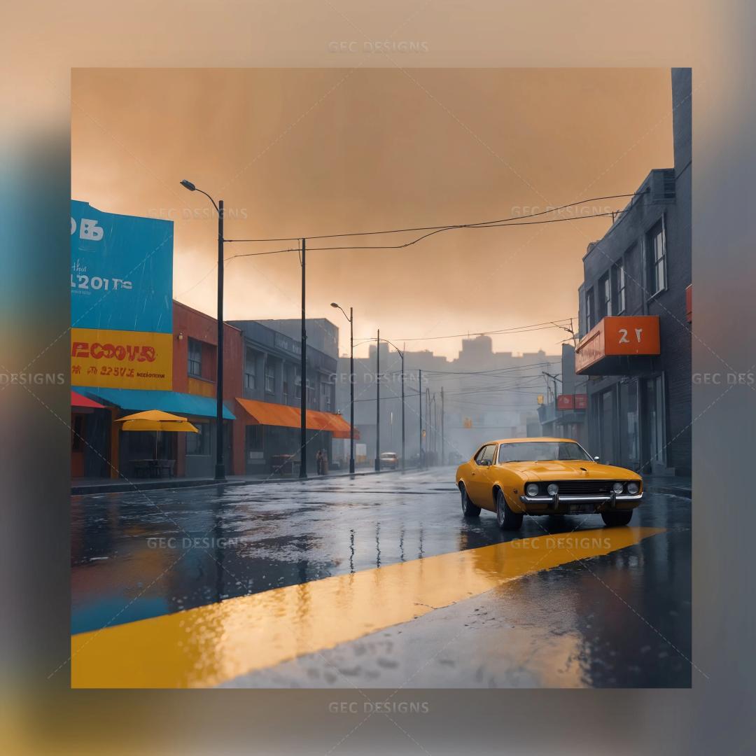 Lone Street, Beautiful Rainy Evening digital art AI Generated wallpaper image