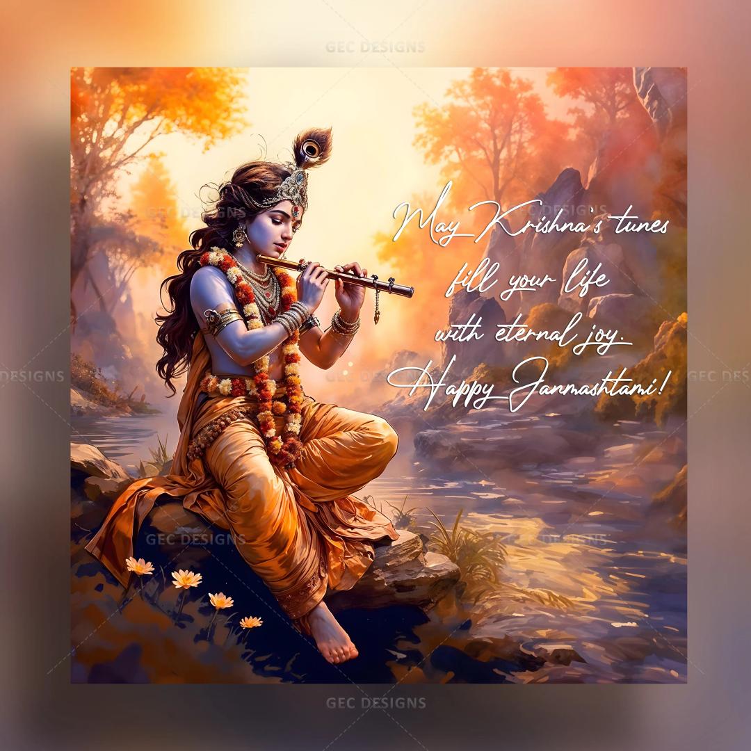 Lord Krishna digital art HD wallpaper, Happy Krishna Janmashtami wishes with quotes poster image