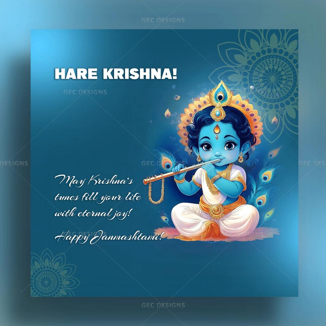 Lord Shri Krishna with flute abstract blue background Janmashtami HD wallpaper