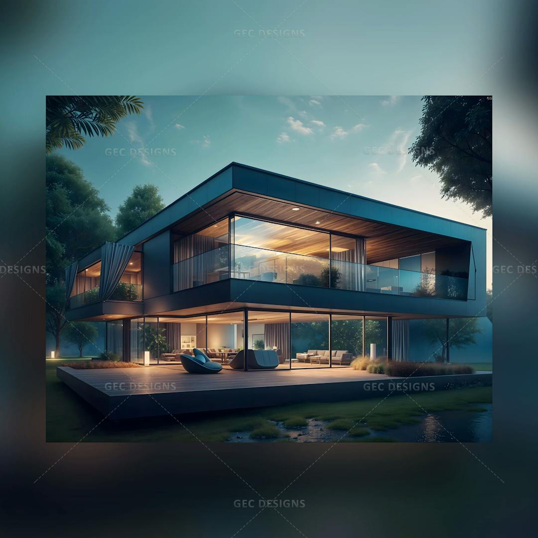 Luxury modern house AI Generated wallpaper