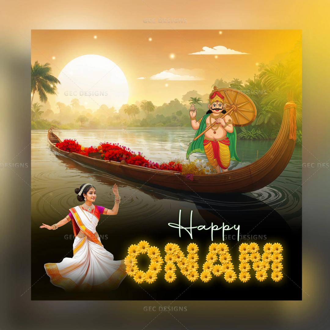 Mahabali Onam Images, Onam wishes, and greetings with Vallam kali and snake boat background wallpaper