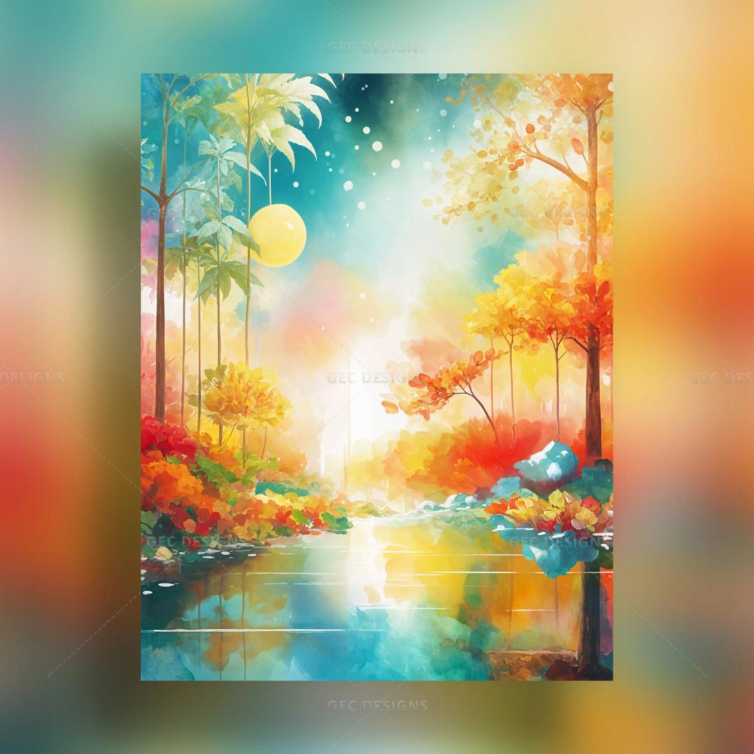 Modern colorful forest illustration wallpaper for phone