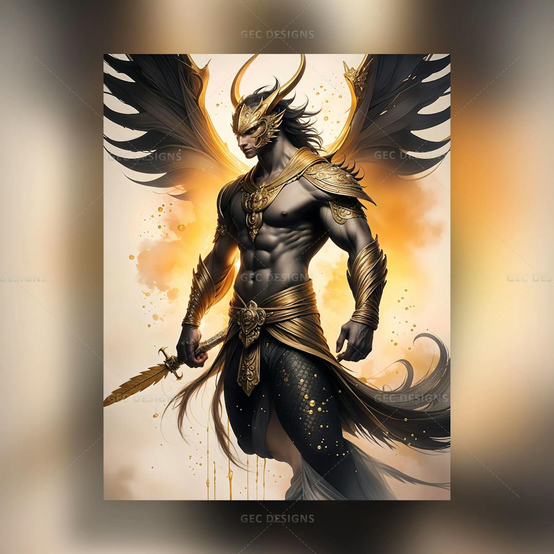 Muscular demon with dark wings AI Generated wallpaper