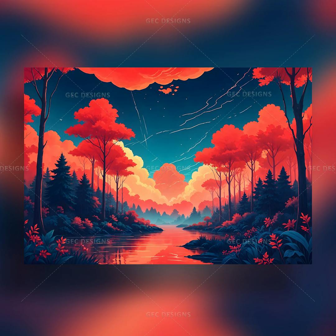 Mystic Red Forest AI Generated wallpaper