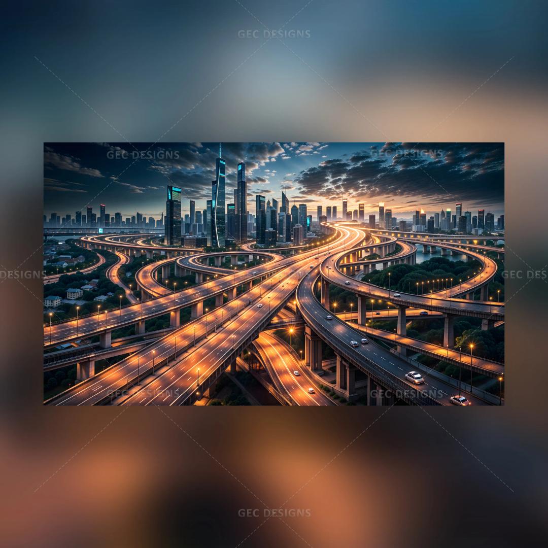 Night city life AI Generated wallpaper, skyscrapers, metropolitan highway background, High Angle View