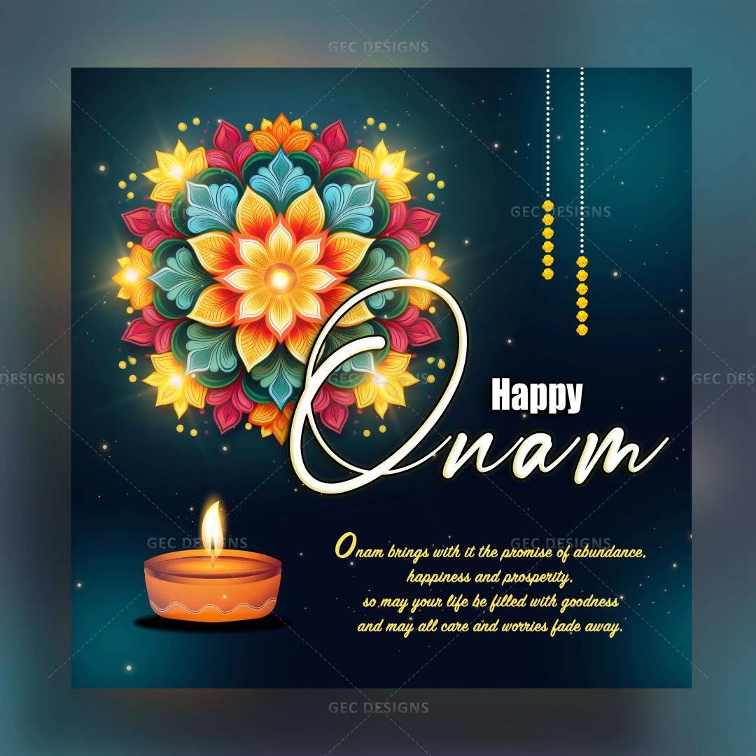 Onam 2024, Athapookalam background with Onam wishes wallpaper