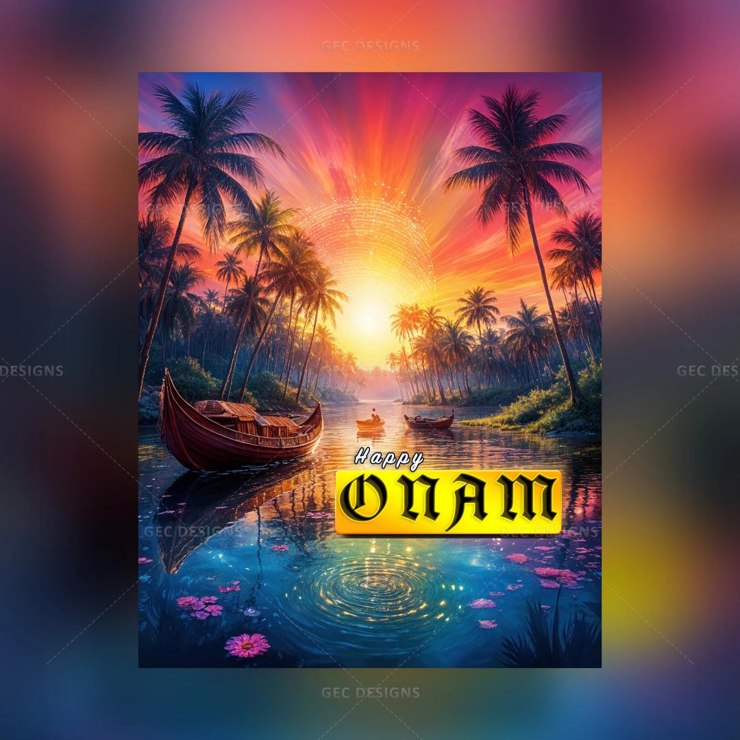 Onam 2024, Onam festival concept vallam kali coconut trees and the sunrise background Wallpaper image