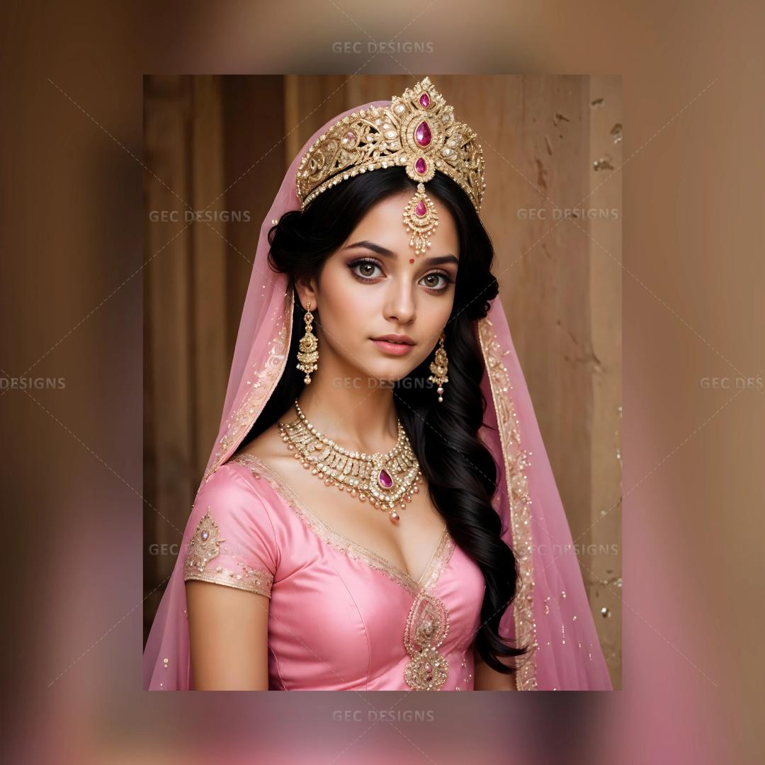 Pretty beautiful Indian woman with pink traditional attire AI Generated wallpaper