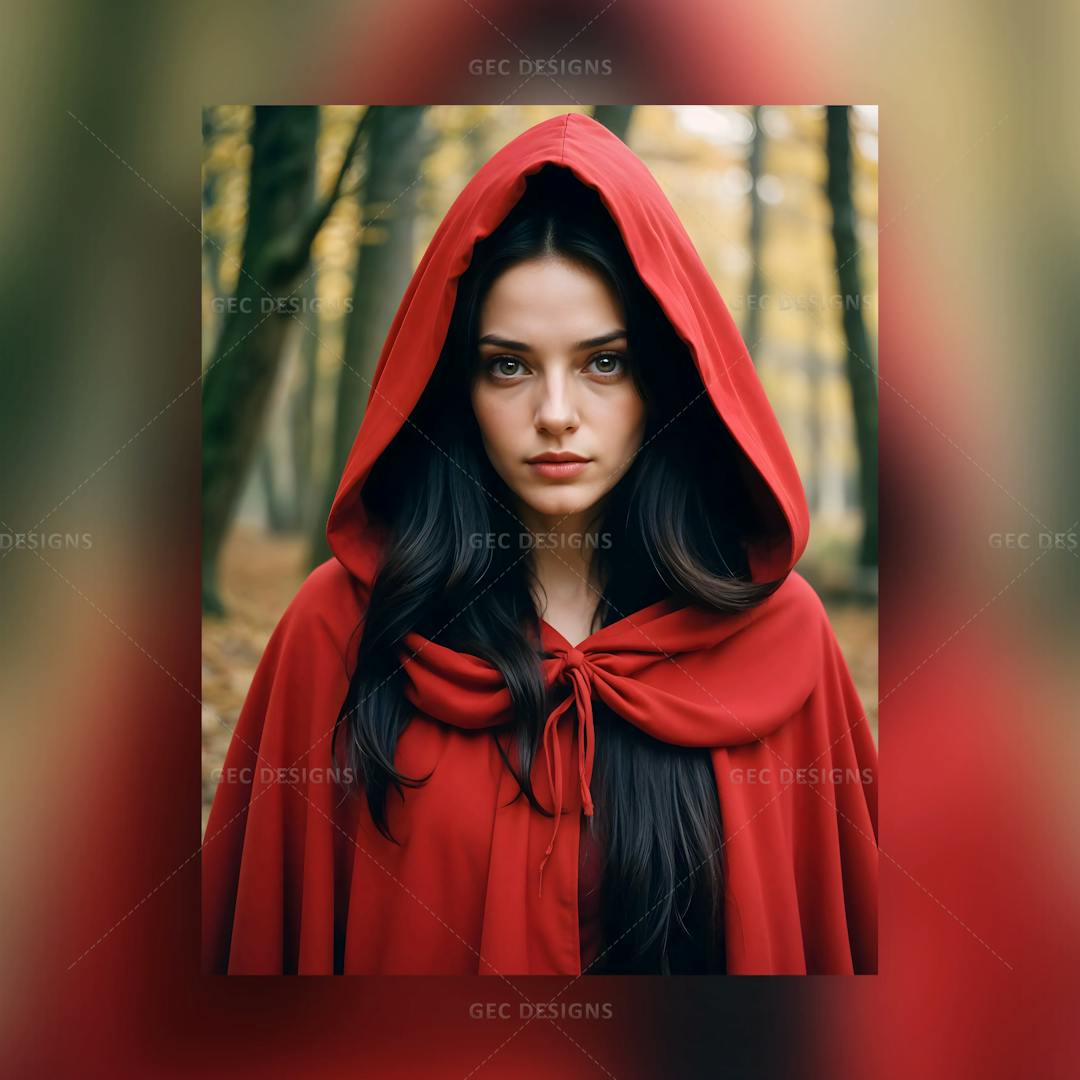 Pretty medieval young woman with red cloak dress hyper realistic AI Generated wallpaper