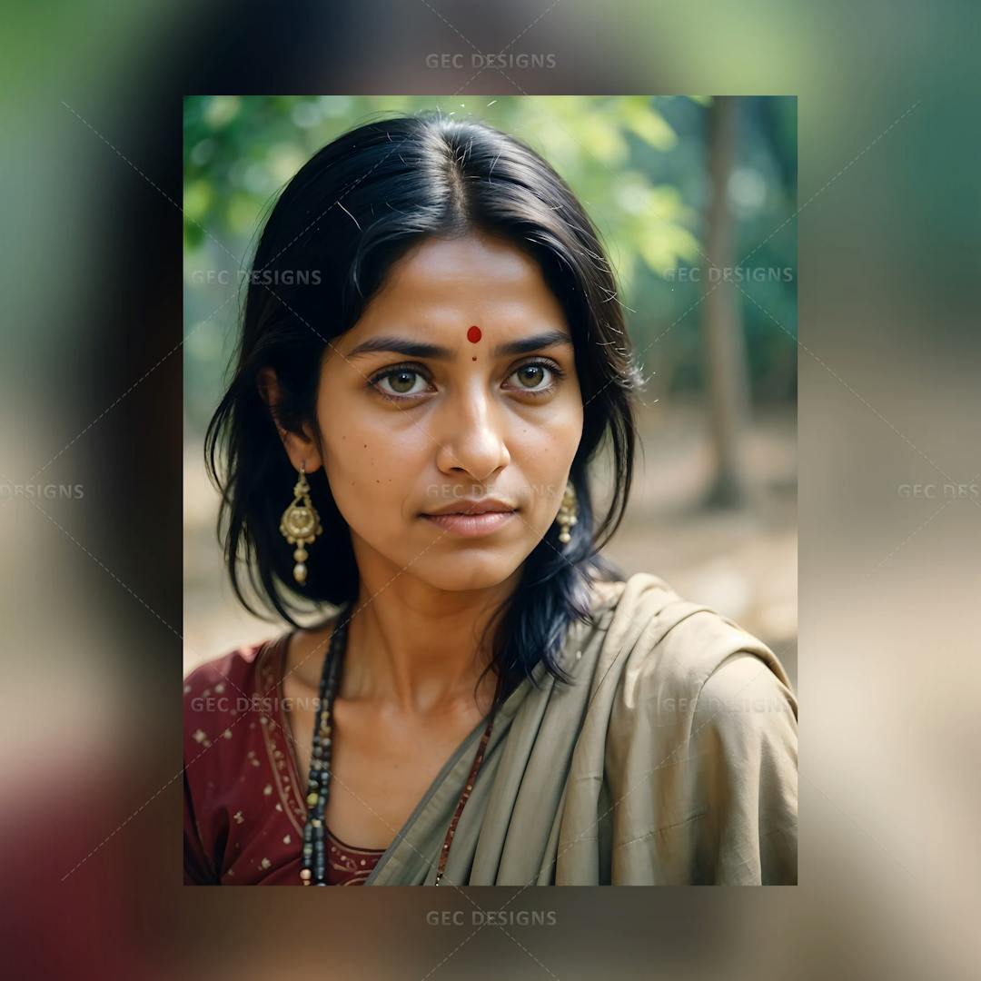 Pretty middle-aged Indian woman with her traditional attire hyper-realistic AI Generated wallpaper