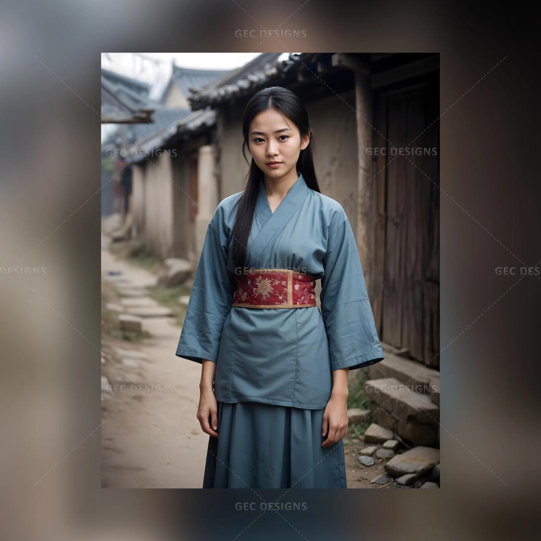 Pretty young Chinese woman AI Generated wallpaper, Chinese village background