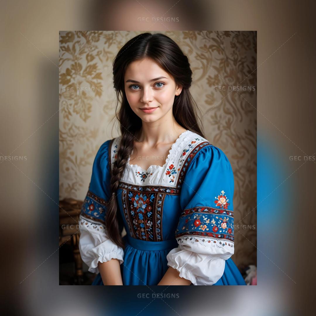 Pretty young Russian woman with beautiful blue eyes AI Generated wallpaper