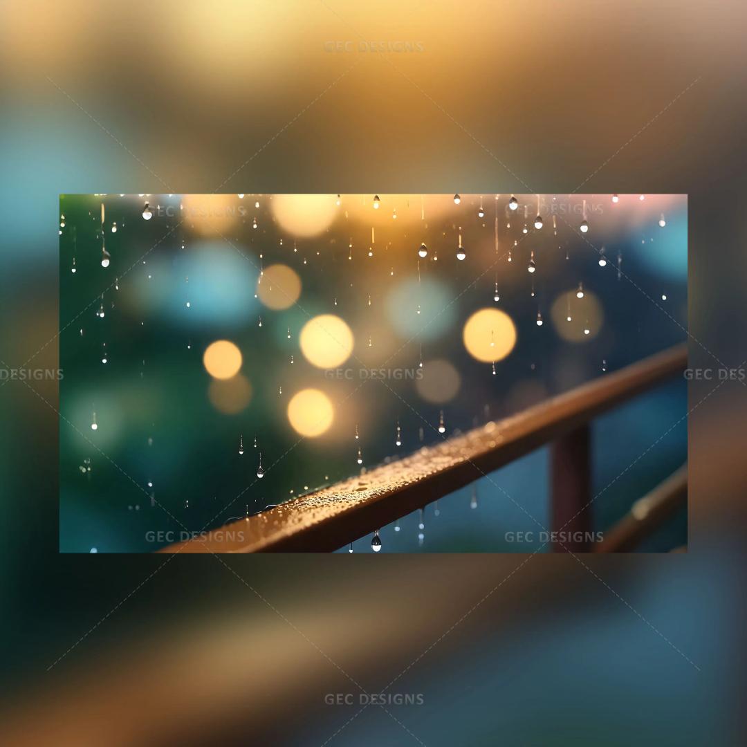 Raindrops on a window glass with a bokeh background AI Generated image