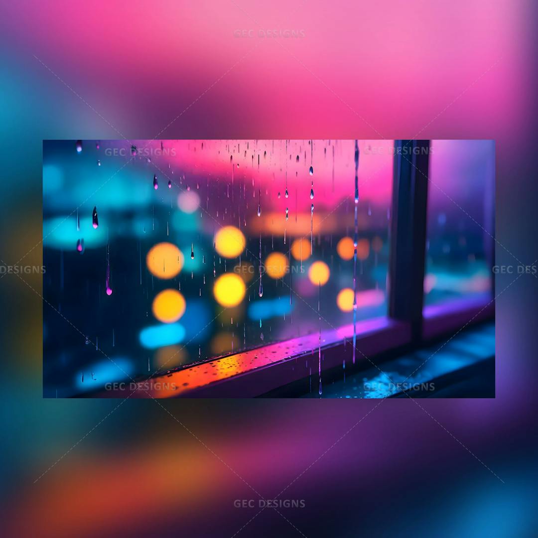 Rainy evening, rain drops on window glass colorful blurred bokeh background wallpaper image