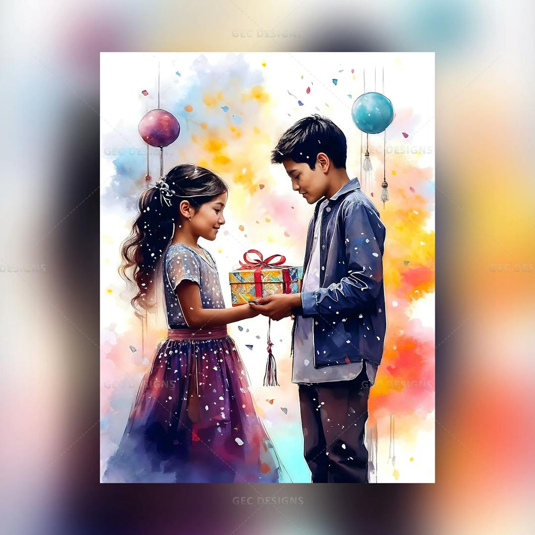 Raksha Bandhan, brother and sister celebrating, anime illustration Indian Rakhi festival