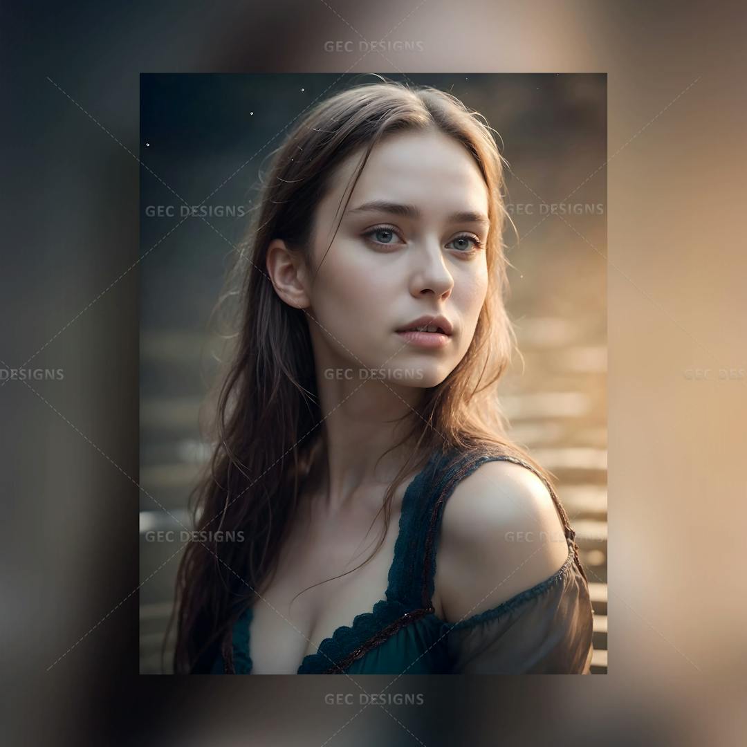 Realistic young woman in a water AI Generated wallpaper image