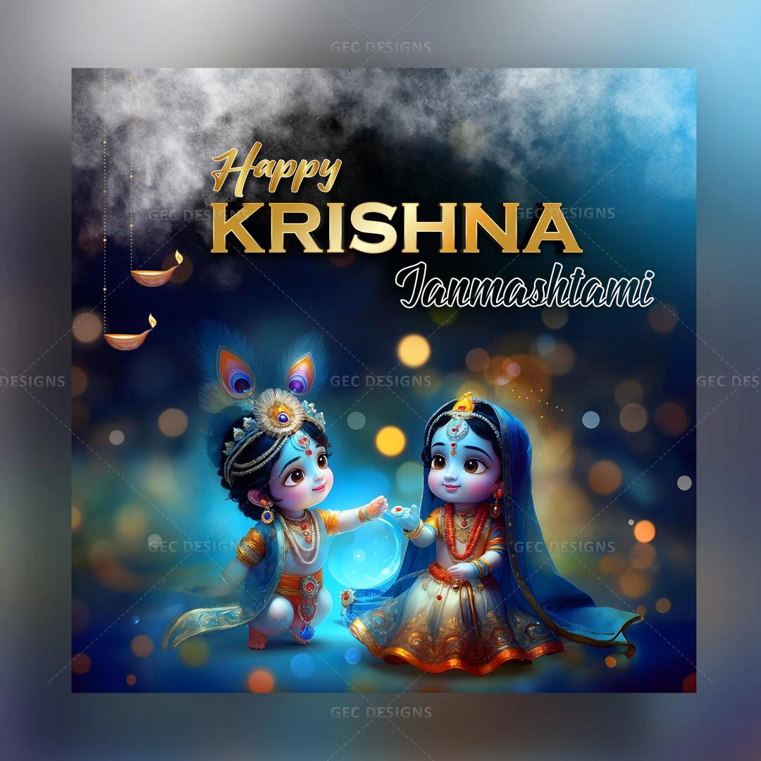 Shree Krishna Janmashtami image, animated cute Radha Krishna AI Generated wallpaper