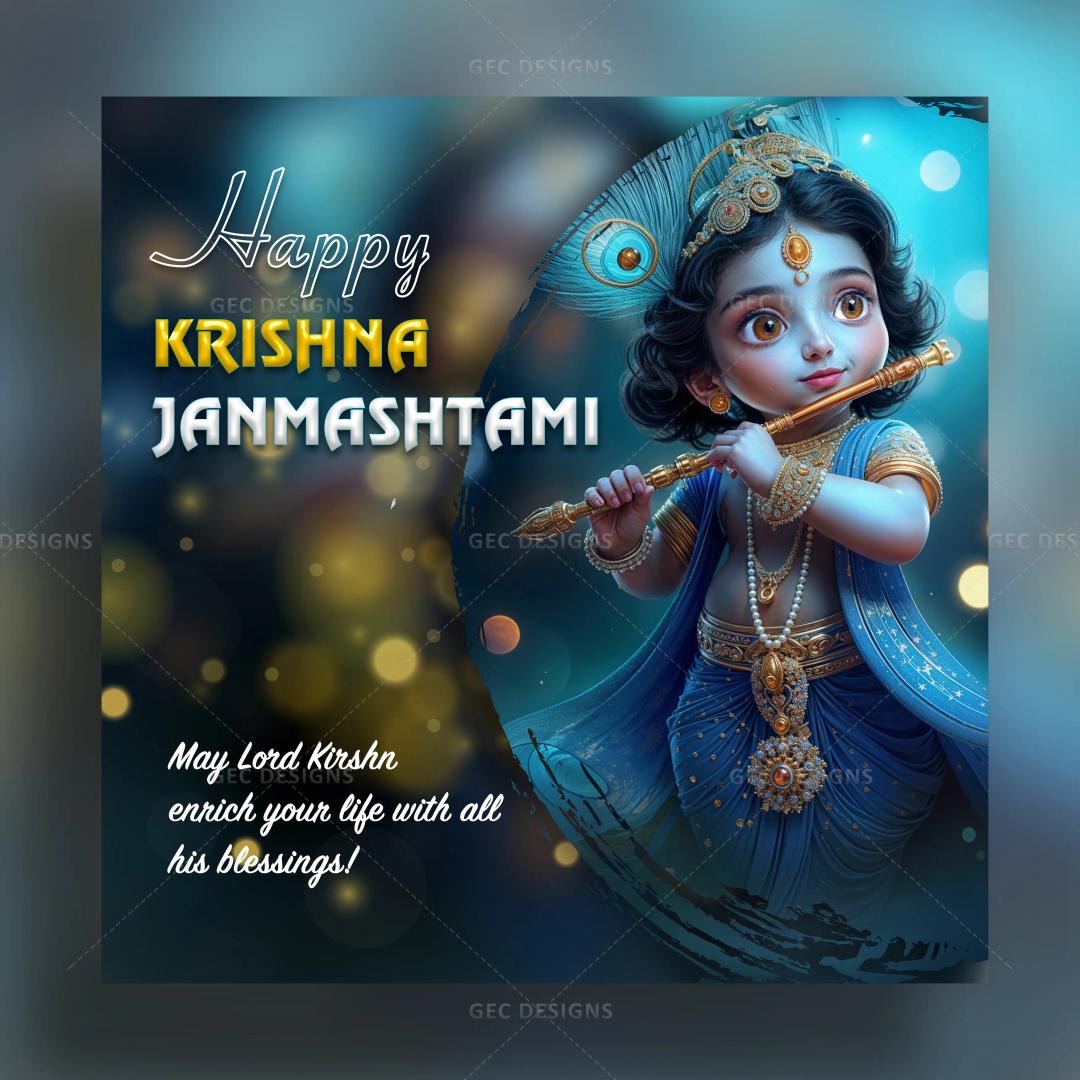 Janmashtami wishes 2024, animated cute Bal Krishna HD wallpaper GEC