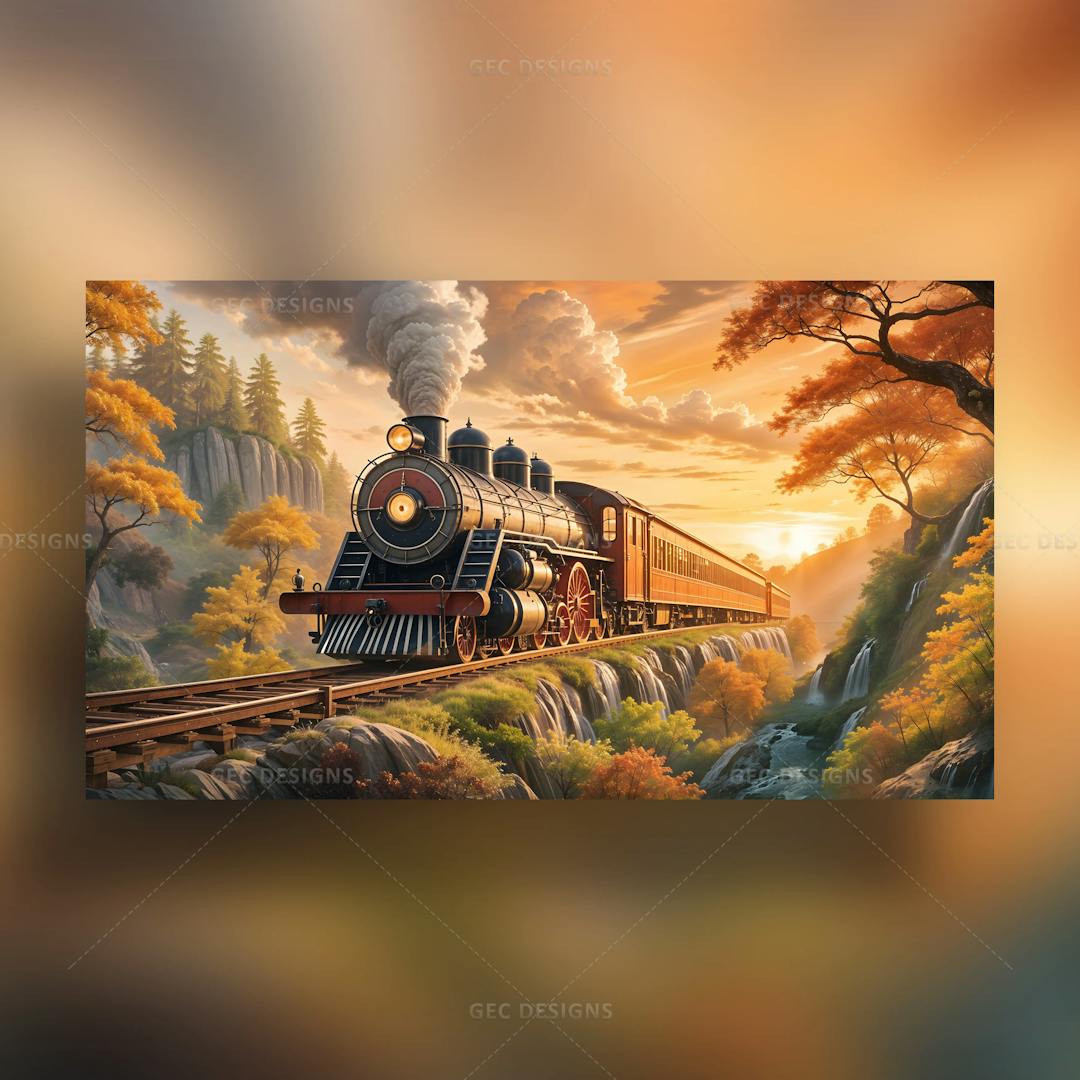 Steam locomotive train passing through rural forest landscape wallpaper