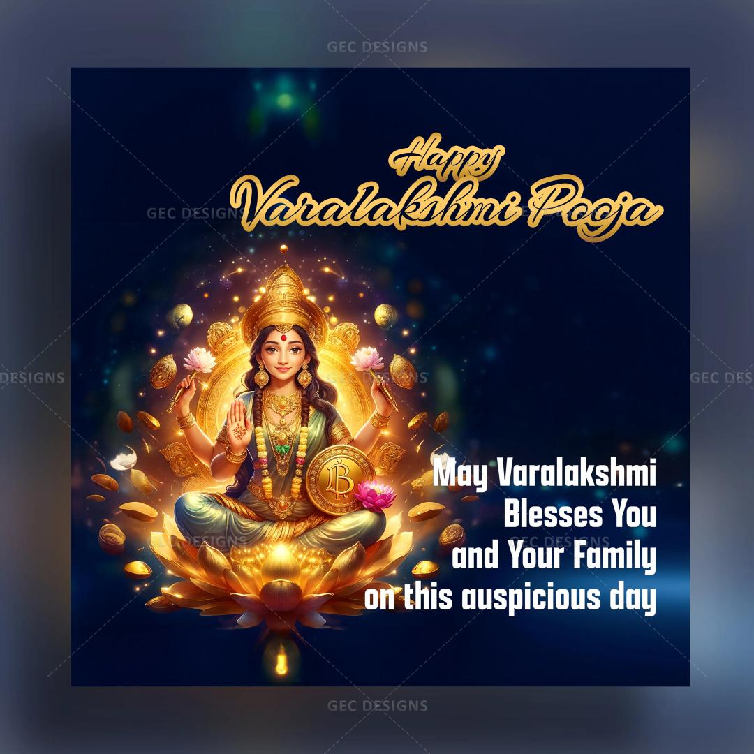 Varalakshmi Vratham greetings, Maha Lakshmi holding Gold coin AI Generated wallpaper