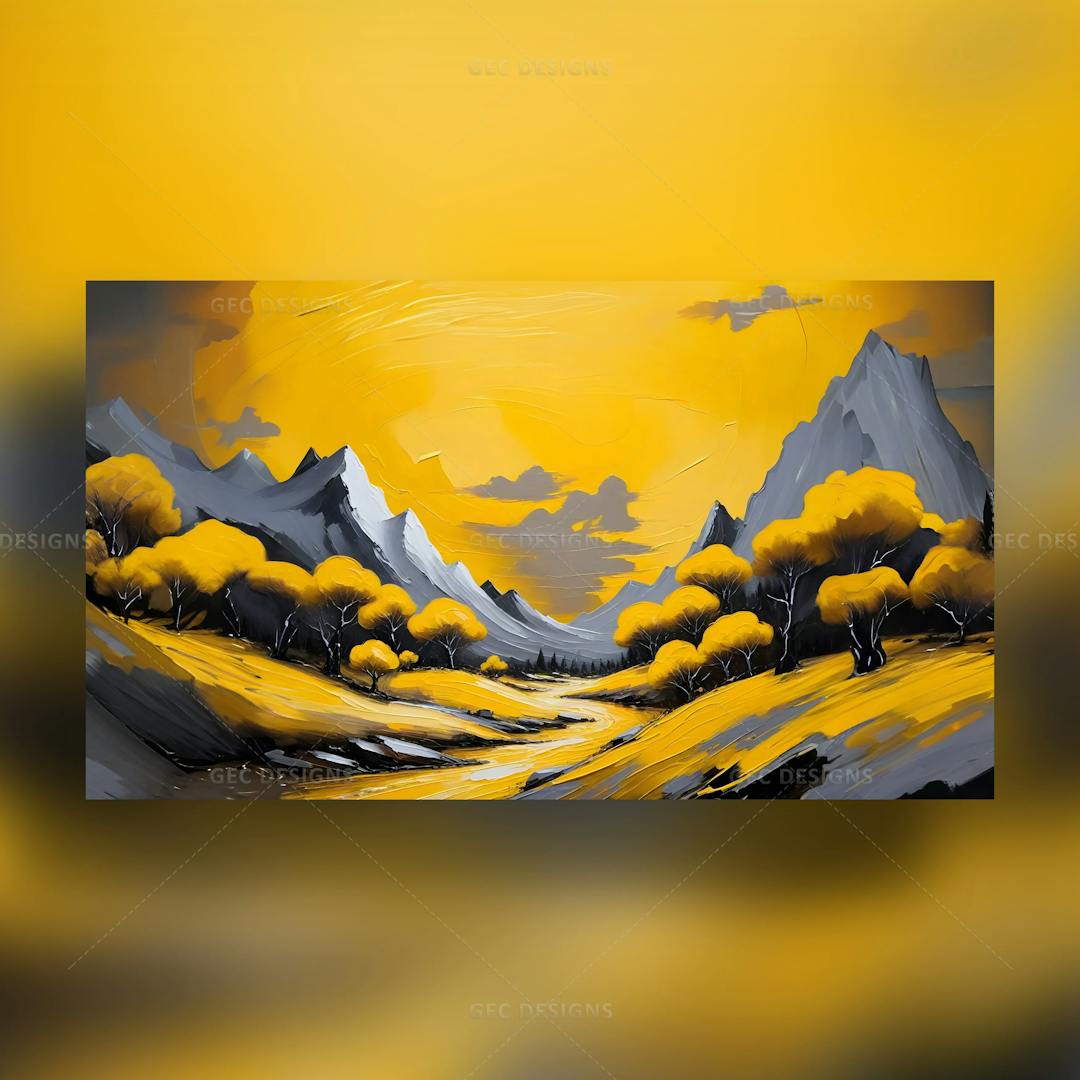 Yellow valley with trees and river in the evening AI Generated image
