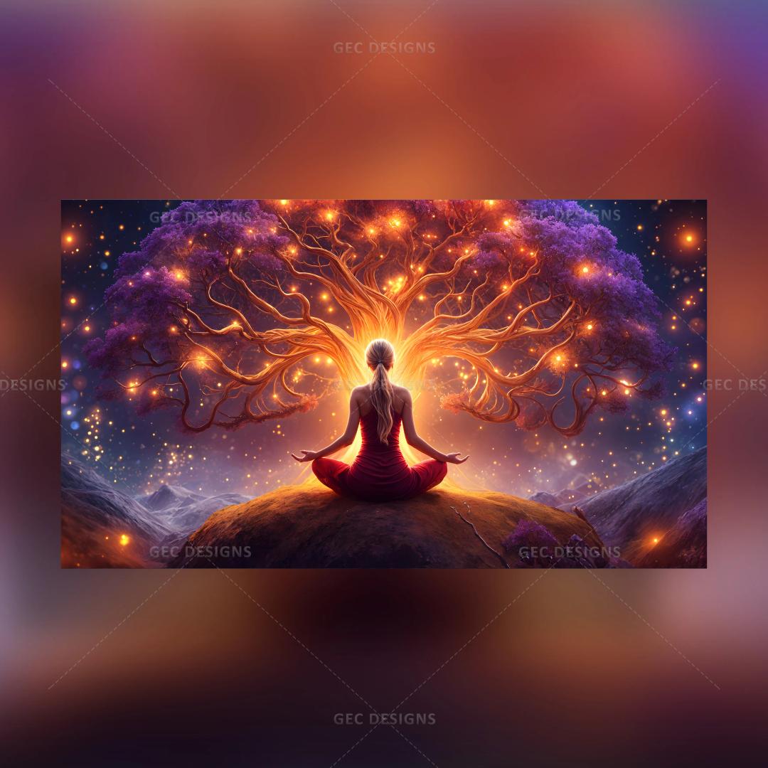 Yoga Meditation with cosmic vibe background, international Yoga Day wallpaper