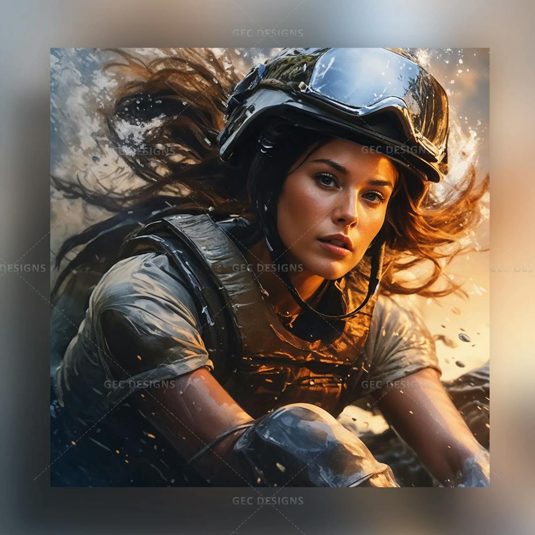 Young beautiful woman soldier AI generated wallpaper image