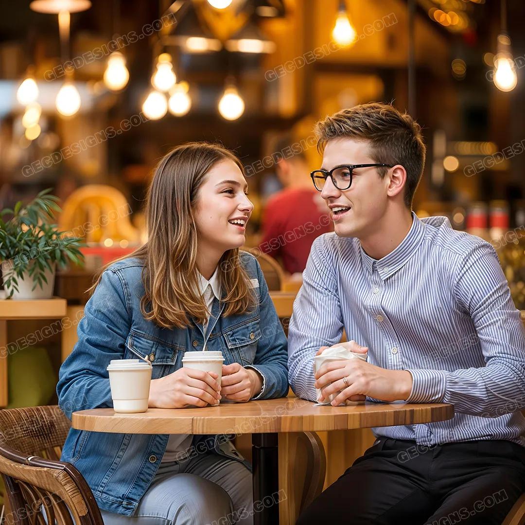 Young couple at a cafe spend time together with coffee AI Generated wallpaper