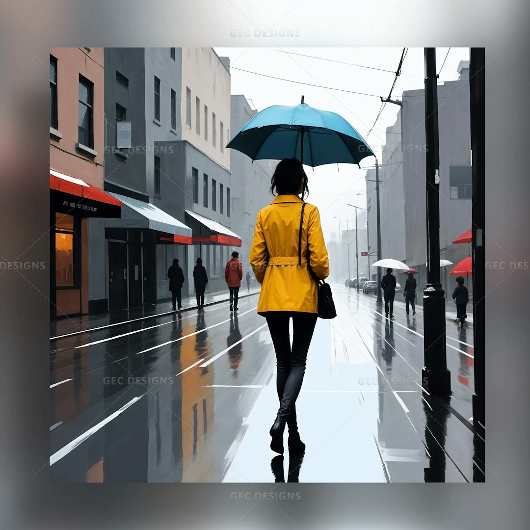 Young woman walking in a city street digital art AI Generated wallpaper image