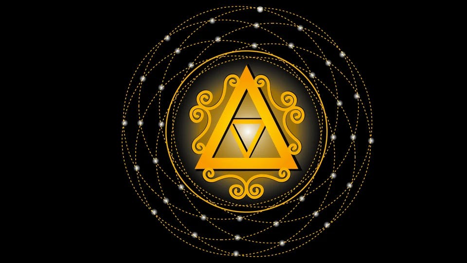 Golden energy triangle on the shell background template