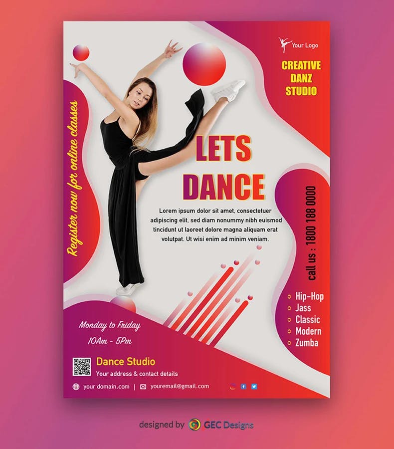 Attractive Dance studio flyer template
