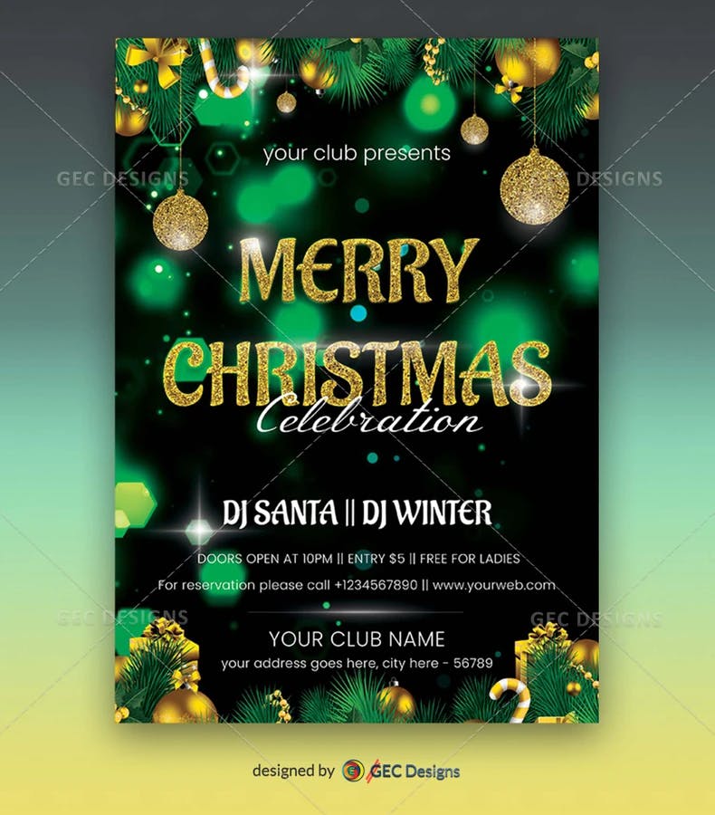 Dark theme Christmas party flyer template