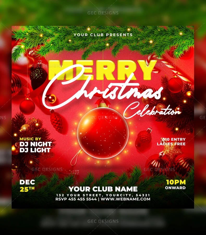 DJ Night Christmas party flyer template