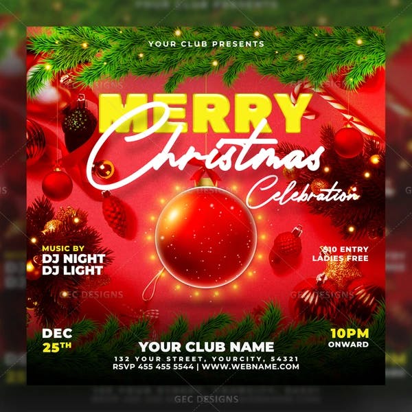DJ Night Christmas party flyer template