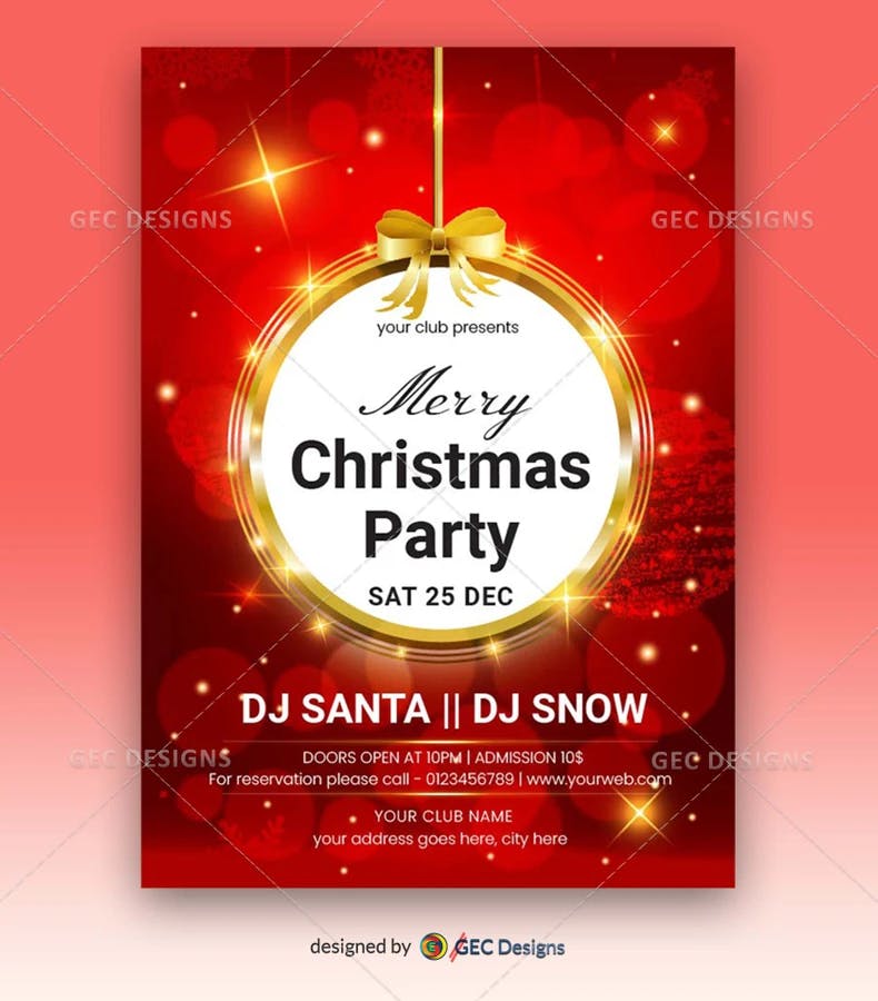 DJ Party Christmas celebration flyer template