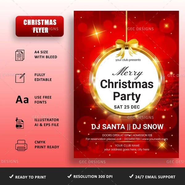 DJ Party Christmas celebration flyer template