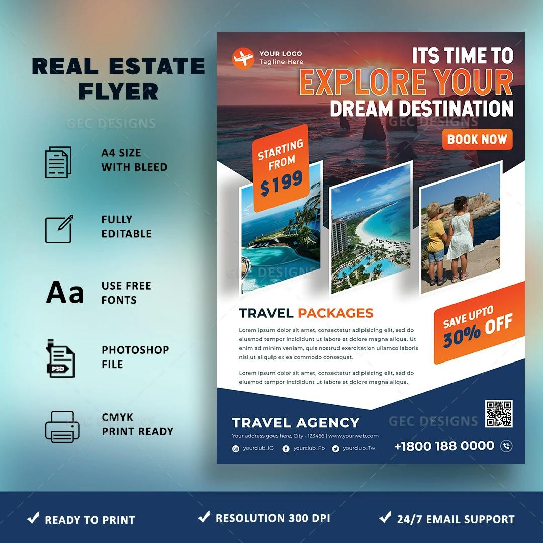 Dream Destinations | Flyer Template for Travel Package Promotions