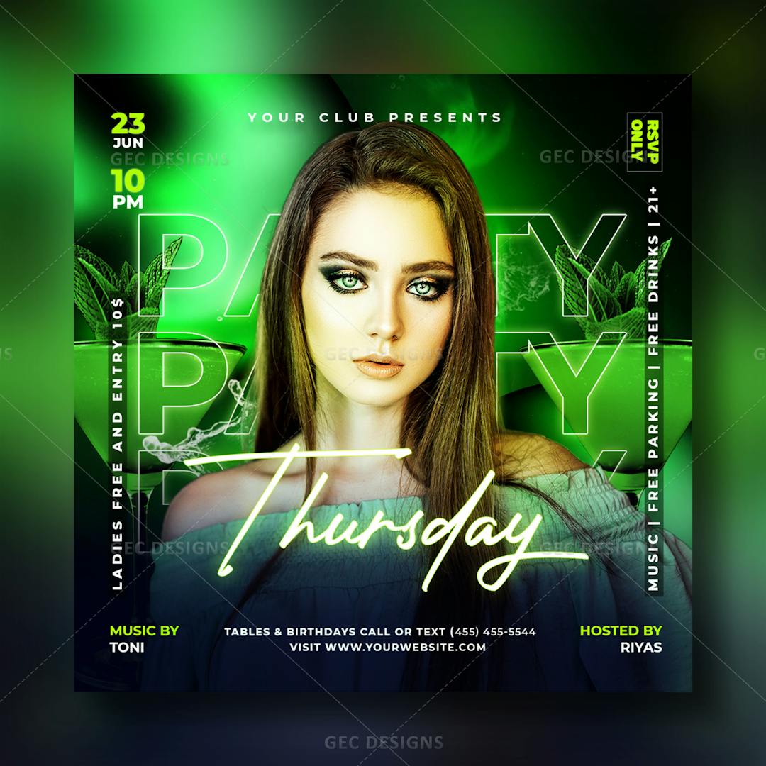 Emerald Green Club Party Flyer Template