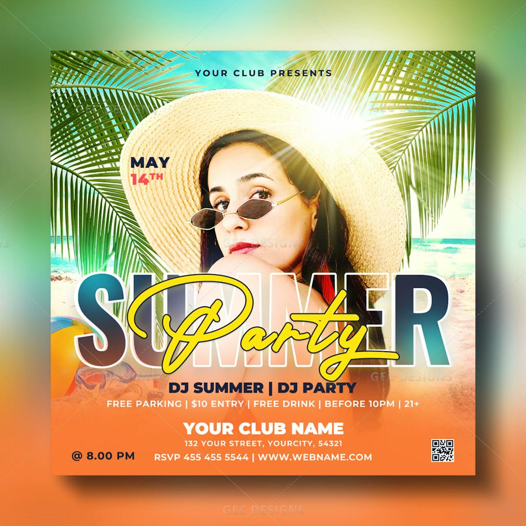 Fun in the Sun Summer Beach Party Flyer Design