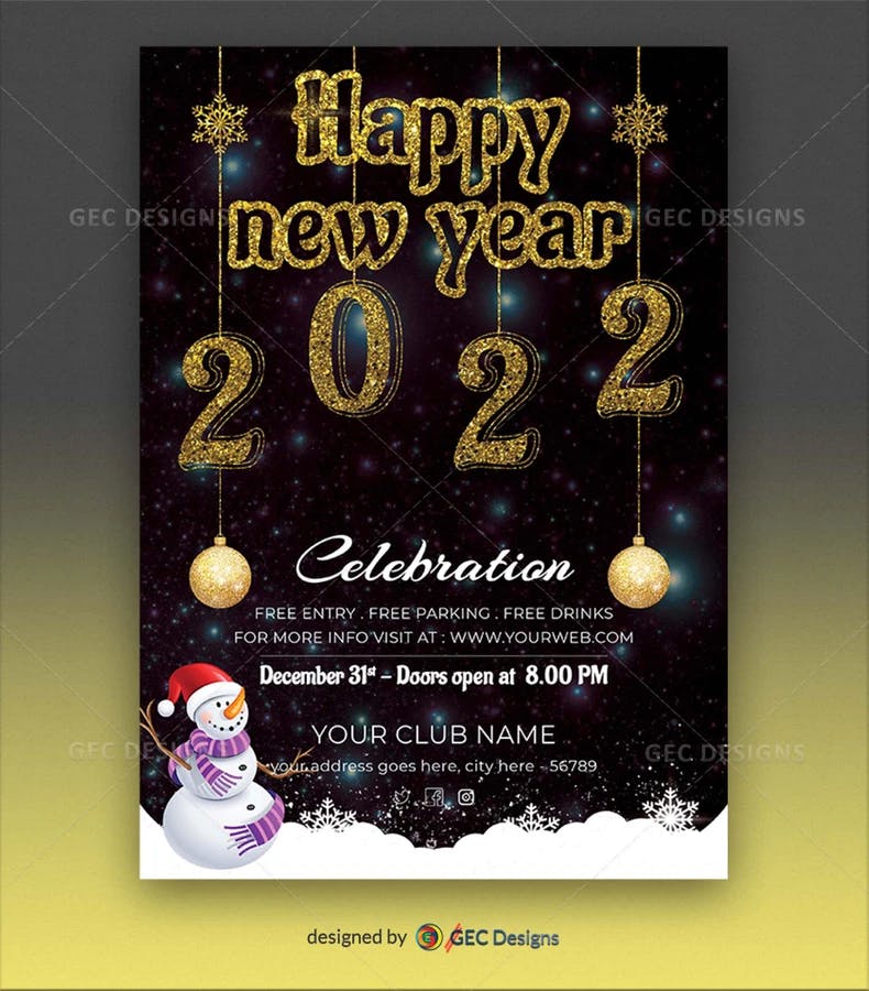 Golden text New year party flyer Design
