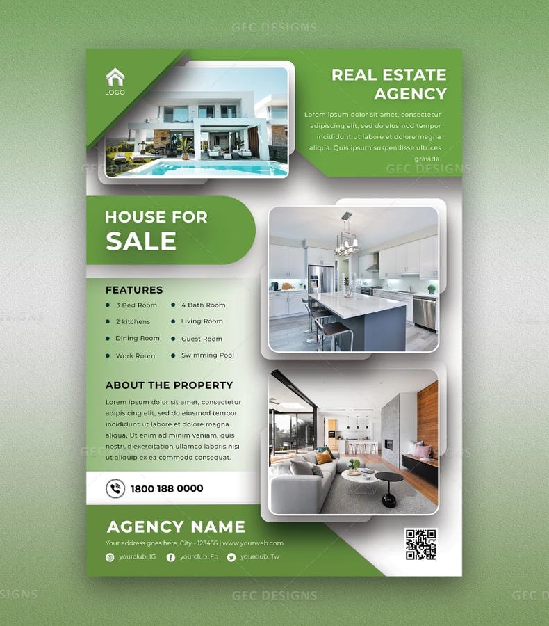 Green fragrance real estate business flyer template