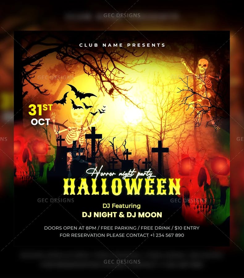 Horror night party Halloween poster design