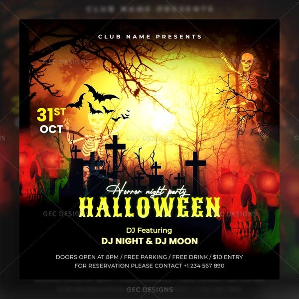 Horror night party Halloween poster design