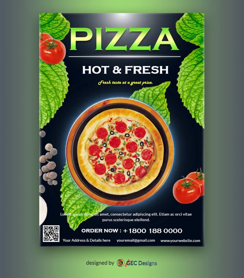 Hot and Fresh Pizza restaurant Flyer Template