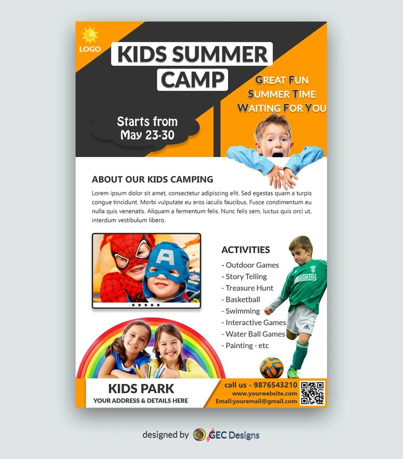 Sporty Fun Kids Summer Camp Flyer Template